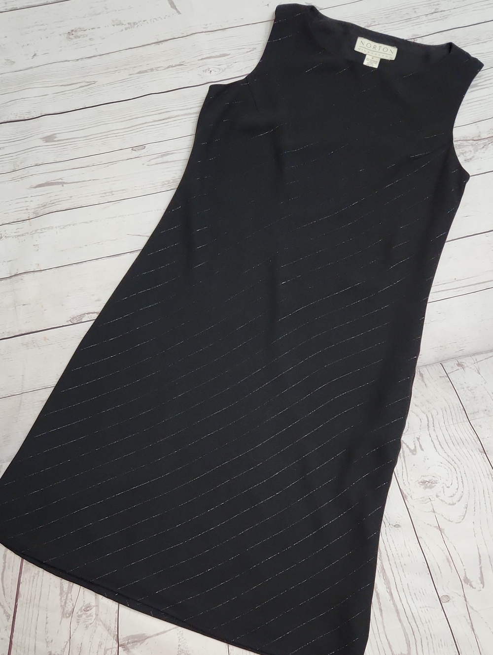 Norton McNaughton Black Shift Dress with Subtle Metallic Stripes